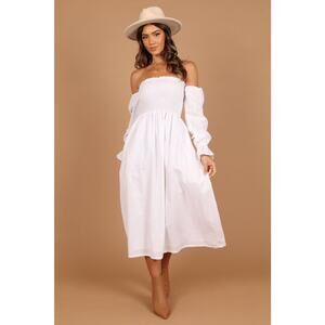 Petal and Pup Domenica Shirred Long Sleeve Midi Dress - XS - White